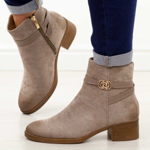 Khaki botki damskie na obcasie Potocki 12738