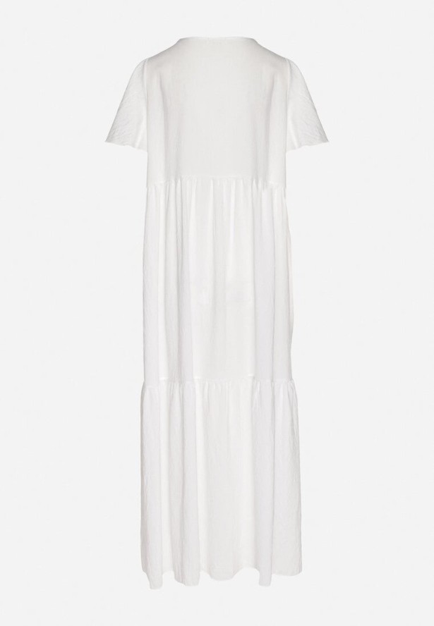 Biała Sukienka z Wiskozy o Rozkloszowanym Kroju Nattalana