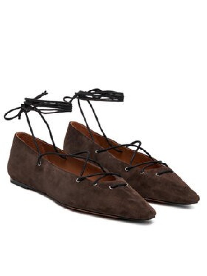 LAUREN RALPH LAUREN Baleriny Suede Lace-Up Pointed Ballet Flat 818P15775001 Brązowy