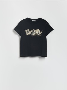 T-shirt z połyskującym nadrukiem - czarny