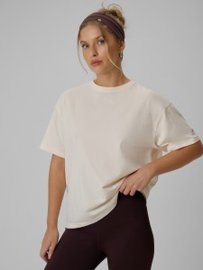 4F T-shirt loose gładki damski - kremowy XS