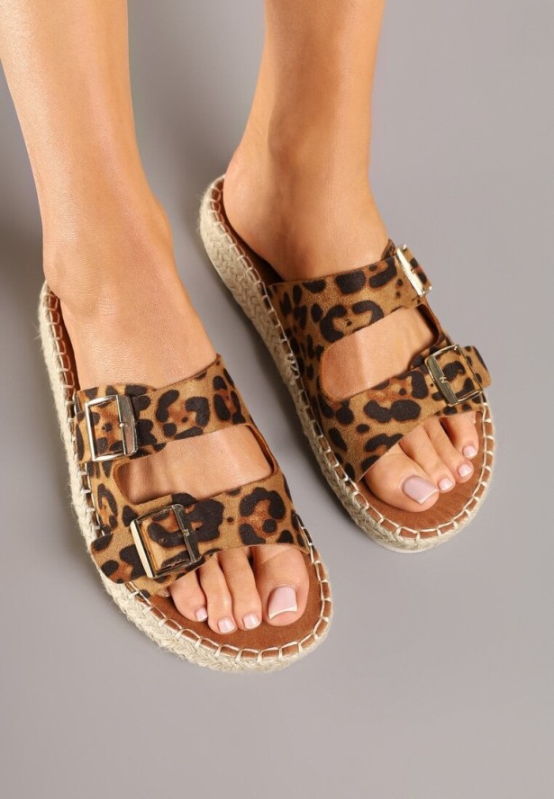 Panterkowe Klapki Ozdobione Plecionką z Juty i Klamrami Calisses