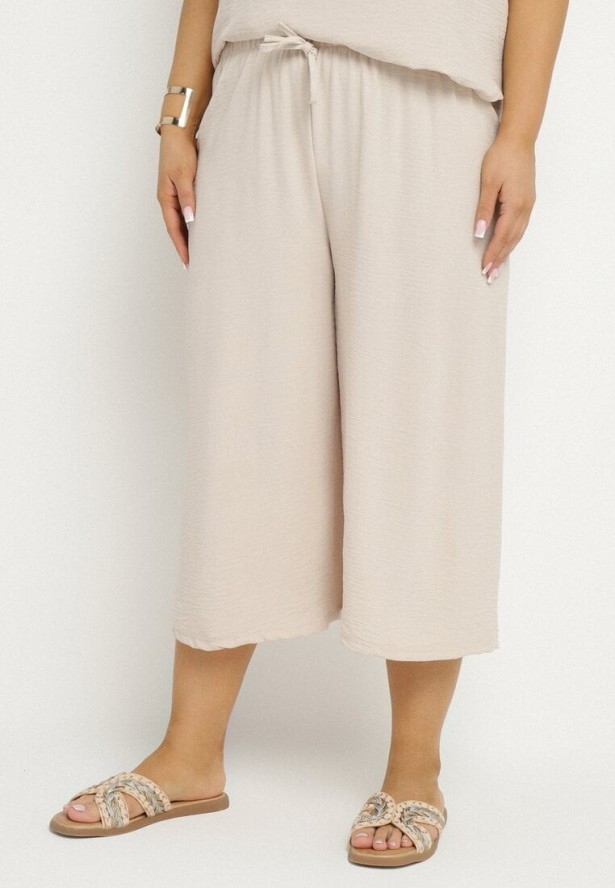 Jasnobeżowy Komplet Bluzka i Szerokie Spodnie Jenoretia