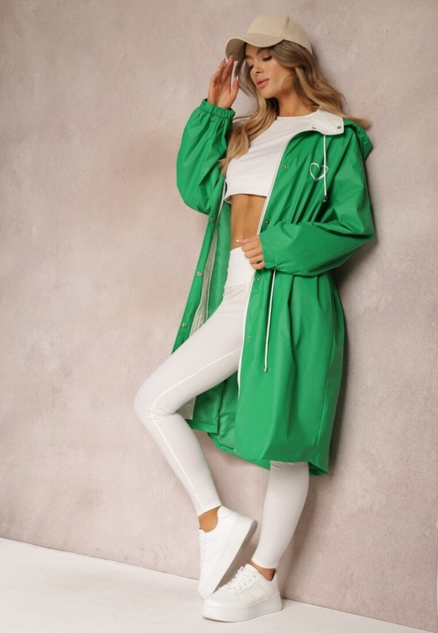 Zielony Płaszcz z Kapturem i Ściągaczem w Talii Maiar