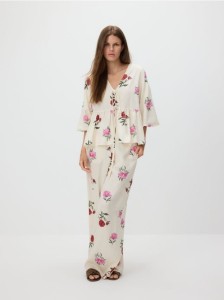 Szerokie spodnie w kwiaty - wielobarwny