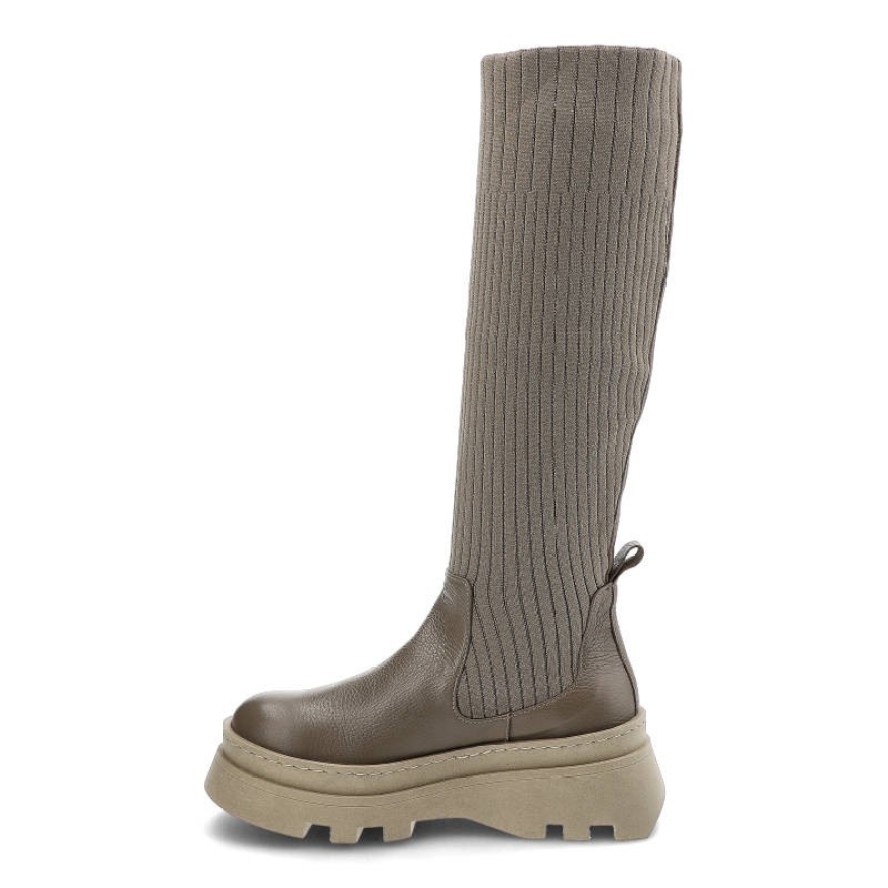 Kozaki damskie Artiker, elastyczna skarpetowa cholewka wsuwana konstrukcja masywna platformowa podeszwa, olive, 51C0862