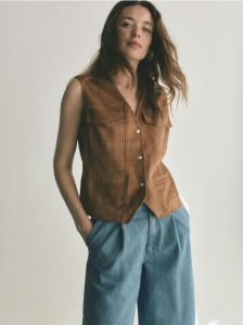 Kamizelka z imitacji zamszu - bursztynowy