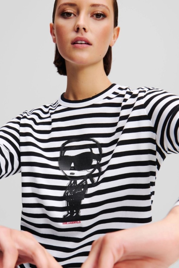 KARL LAGERFELD Czarny damski lonsgleeve Ikon Print Stripe, Rozmiar S