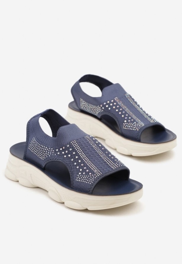 Niebieskie Sandały Sportowe z Elastyczną Cholewką na Grubej Podeszwie Lirasette