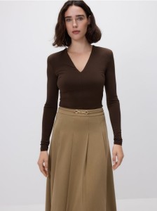 Body z długim rękawem - ciemnobrązowy