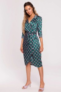 Satynowa sukienka kopertowa z dekoltem V i wiązaniem zielona