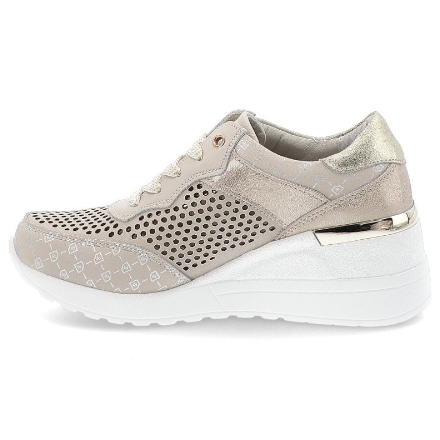 Beżowe Sneakersy S.Barski Stylowe Obuwie Damskie Na Koturnie