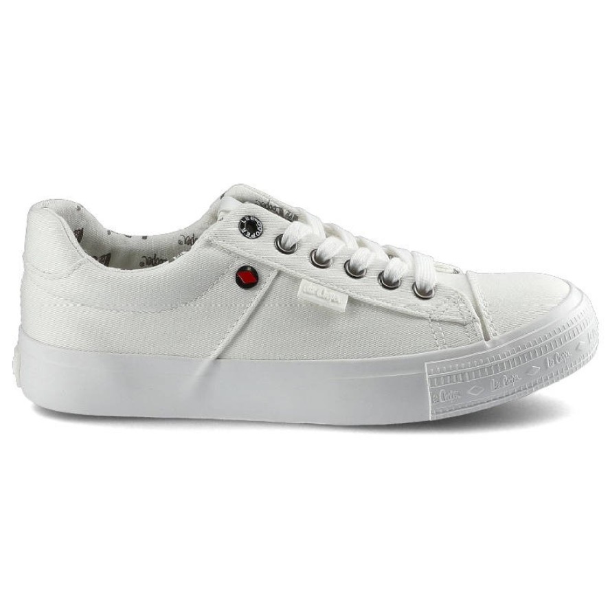 Trampki damskie Lee Cooper, sznurowany fason cholewka tekstylna niska cholewka przed kostkę gładka minimalistyczna forma gruba płaska podeszwa lekka