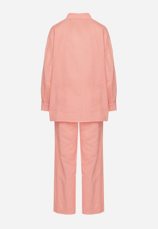 Jasnoróżowy Komplet z Lnu i Bawełny Koszula i Szerokie Spodnie Fenelli