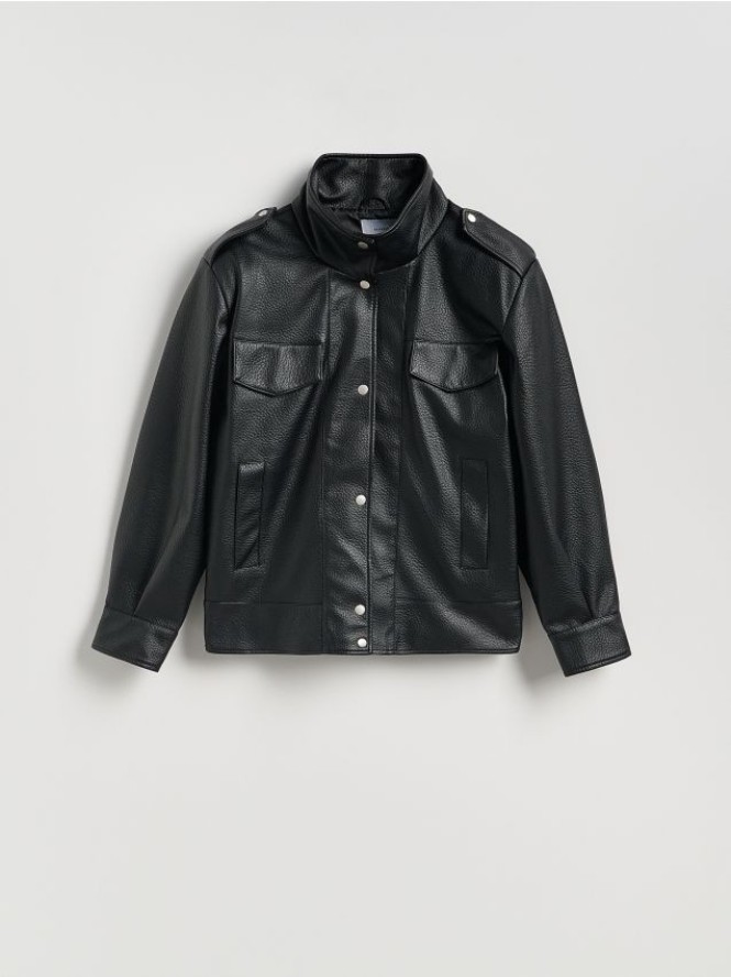 Kurtka oversize z imitacji skóry - czarny