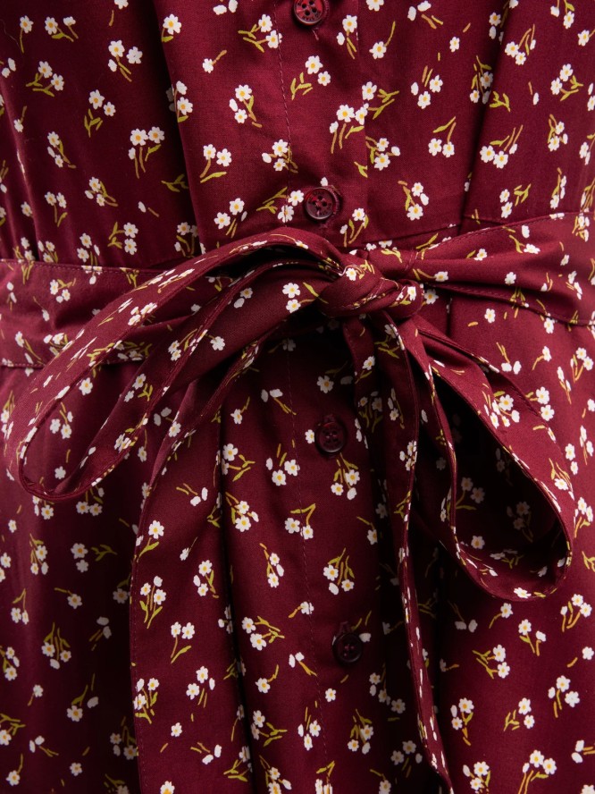 Sukienka damska midi z wiskozy z motywem kwiatowym bordowa Nahai 604