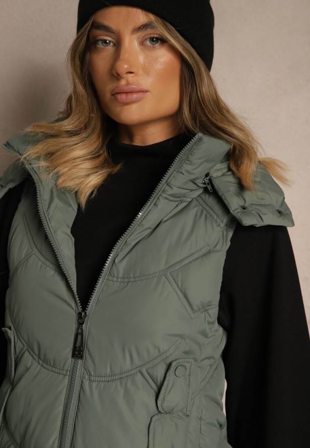 Zielona Pikowana Kamizelka z Odpinanym Kapturem Tulanea