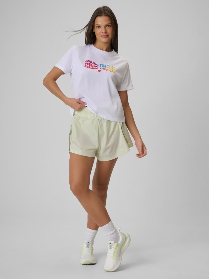 4F T-shirt boxy z nadrukiem damski - biały XL