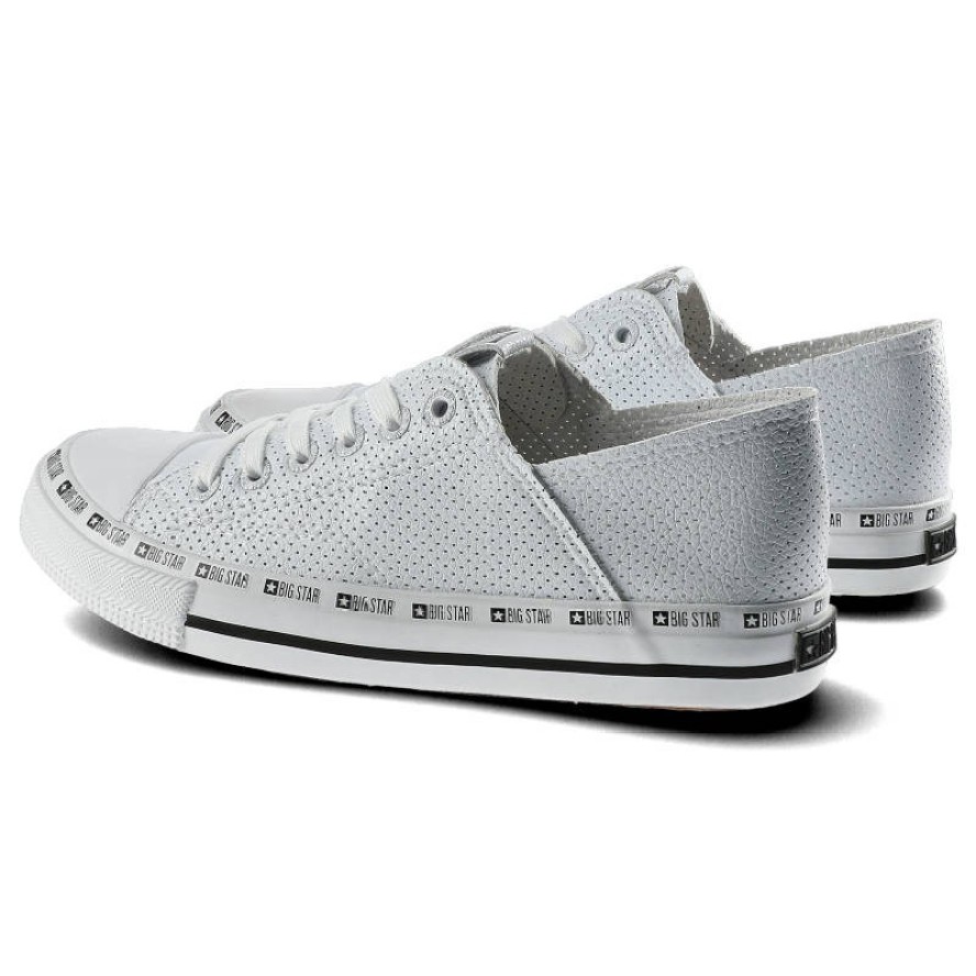 Trampki damskie Big Star, ze skóry ekologicznej na płaskiej podeszwie, białe, FF274024