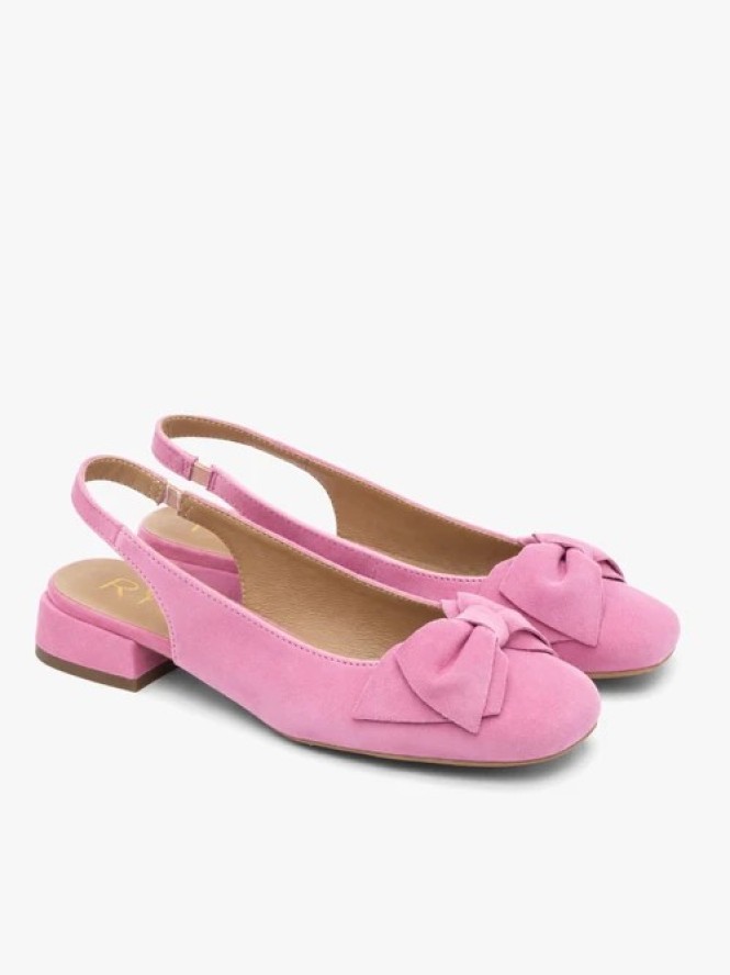 Różowe czółenka slingback bez pięty z kokardką