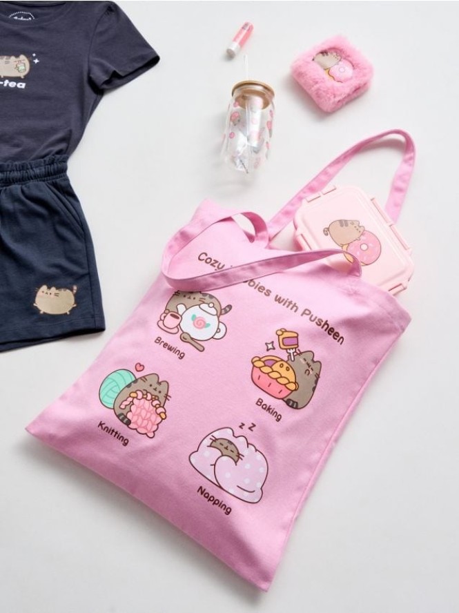 Materiałowa torba shopper z nadrukiem Pusheen the Cat - różowy