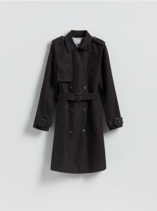 Dwurzędowy trencz z paskiem - ciemnobrązowy