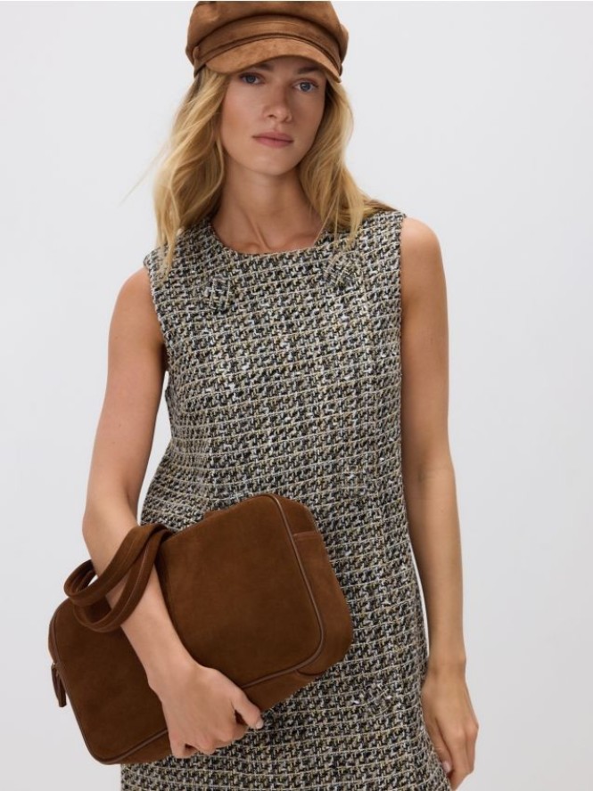 Skórzana torebka na ramię - brązowy