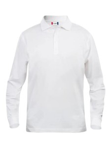 clique Podstawowe polo z długim rękawem Junior 100% bawełna białe – white