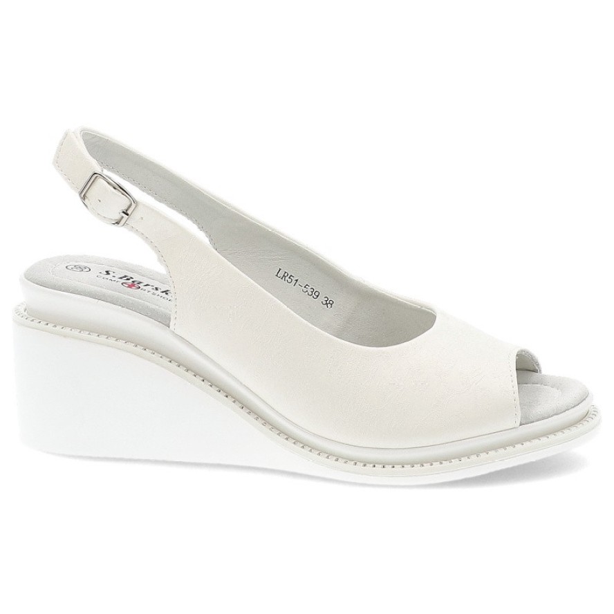 Białe Sandały S.Barski Eleganckie Obuwie Damskie Na Koturnie