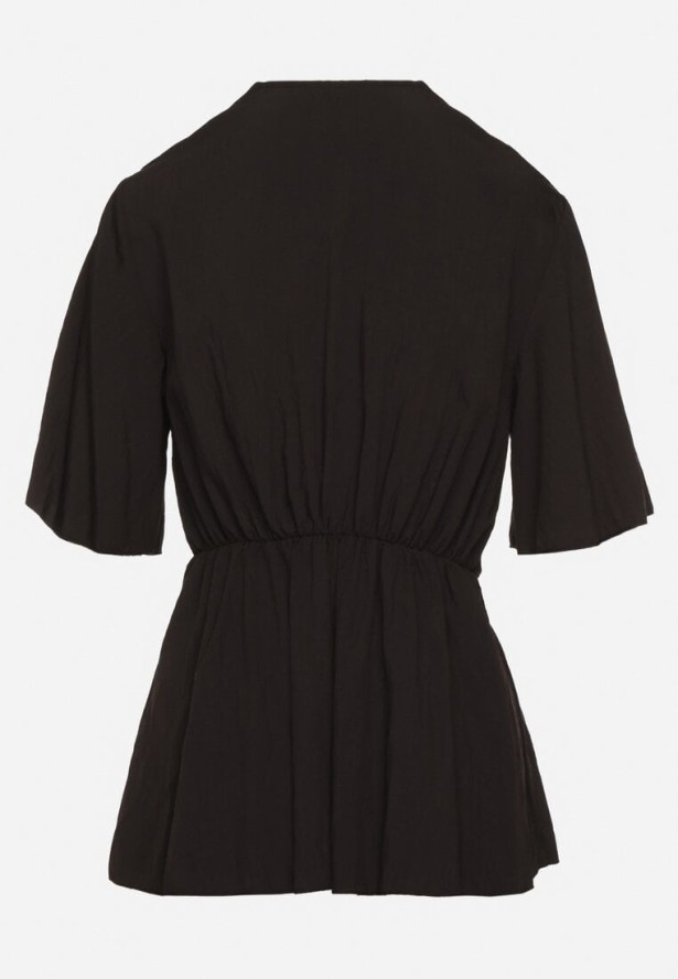 Czarna Kopertowa Bluzka z Wiskozą Ozdobiona Supłem Tanathria