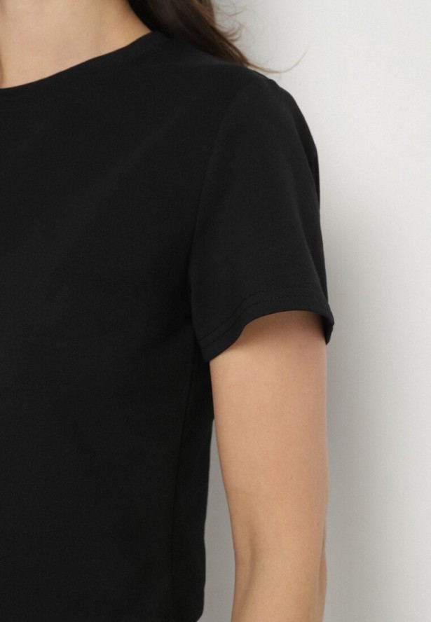 Czarny T-shirt z Bawełny o Krótkim Kroju Galarina
