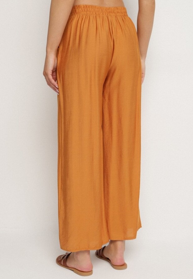 Pomarańczowe Wiskozowe Szerokie Spodnie z Wysokim Stanem Divola