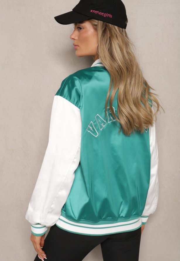 Zielona Kurtka Bomberka z Napami i Naszywką Elionor