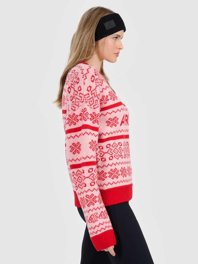 4F Sweter z wełną damski - czerwony XL