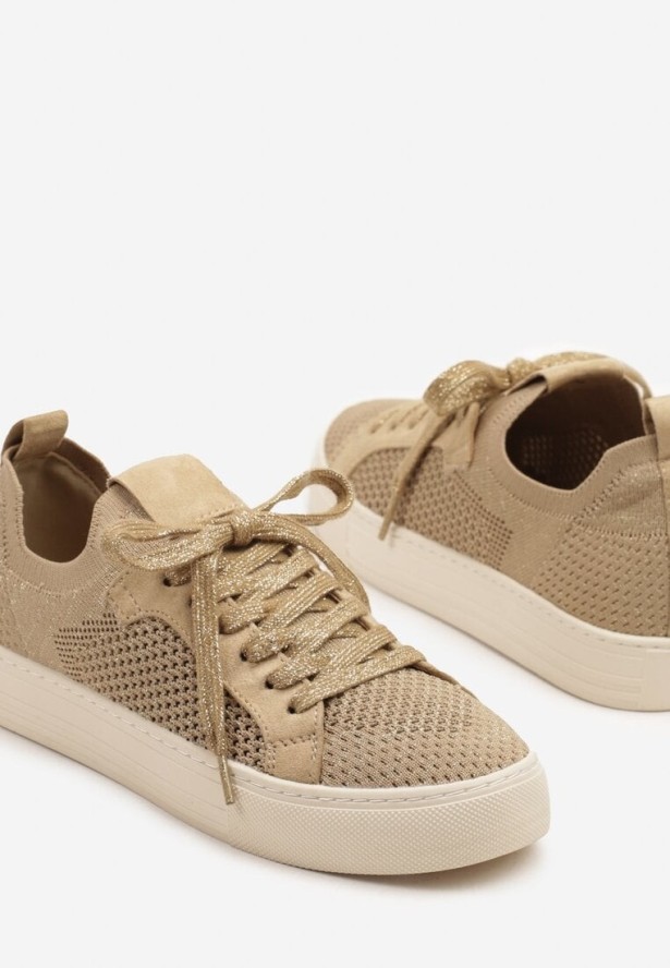 Ciemnobeżowe Sneakersy z Siateczkową Cholewką Taslio