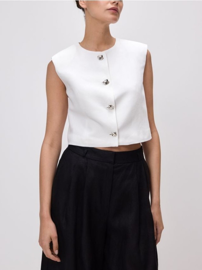 Kamizelka z dodatkiem lnu - złamana biel